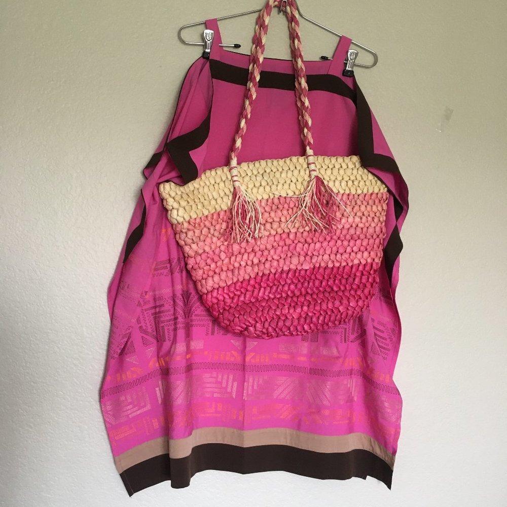 Cold shoulder embroidered coverup S and beach bag